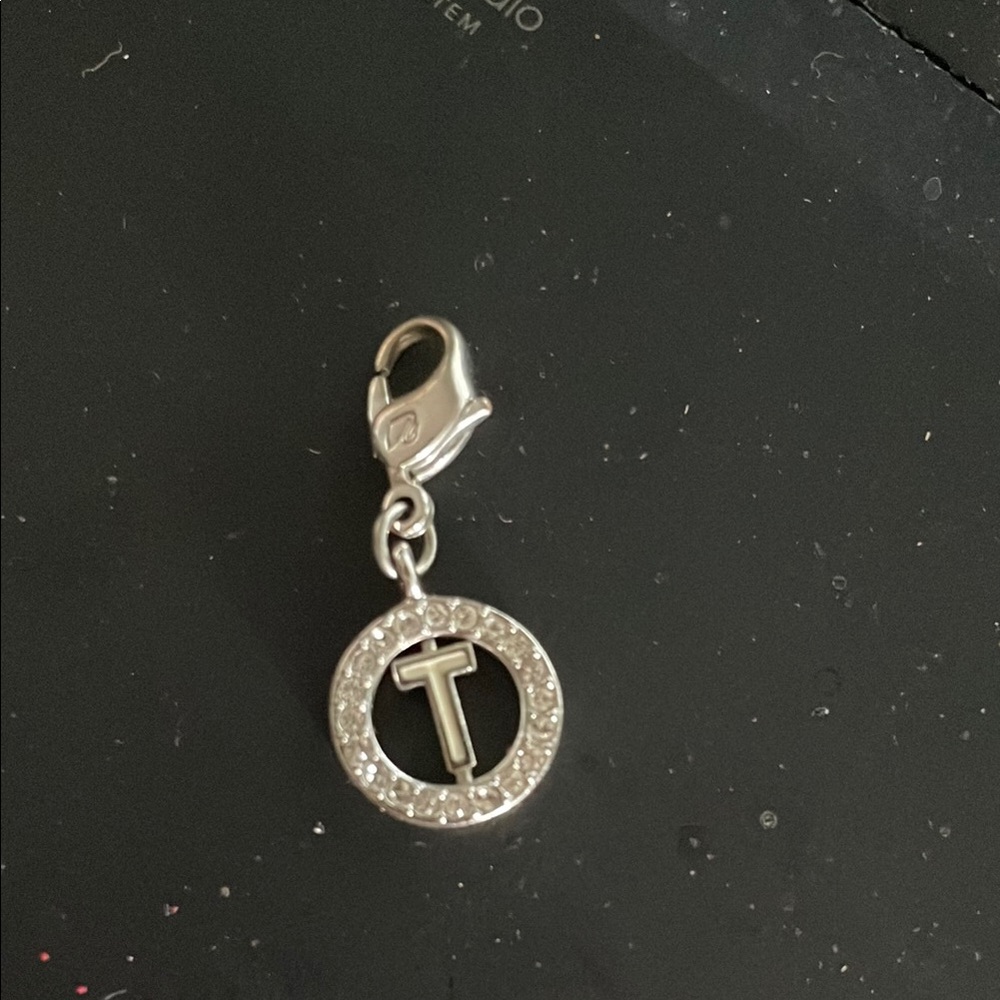 Swavorski Silver T Charm with Crystal Accents